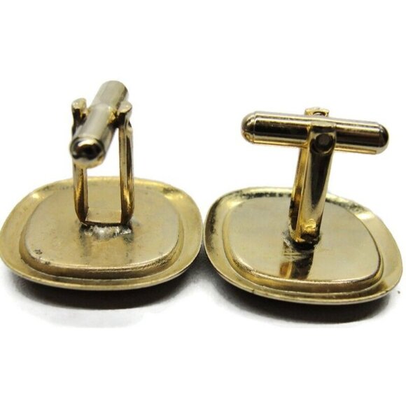 Roman Gladiator Gold Tone Acrylic Square Cufflinks Tux Shirt Dress Suit Vintage - Picture 8 of 9